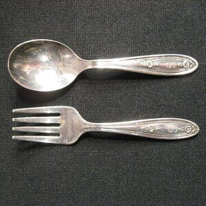 ONEIDA BELFORD SILVERPLATE BABY FORK & SPOON - "S" MONOGRAM